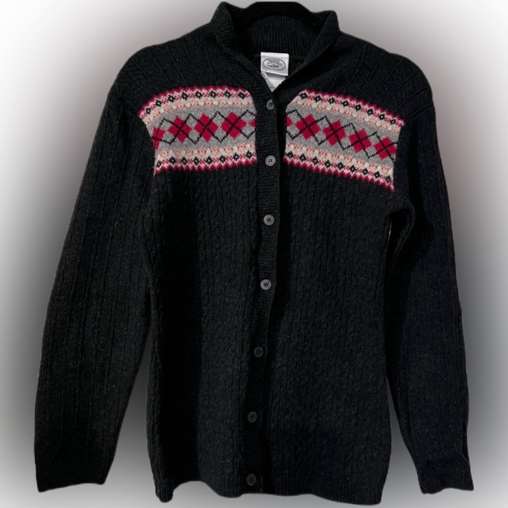 Laura Ashley Vintage Wool Fair Isle Nordic Farmhouse Cardigan Sweater Small 6